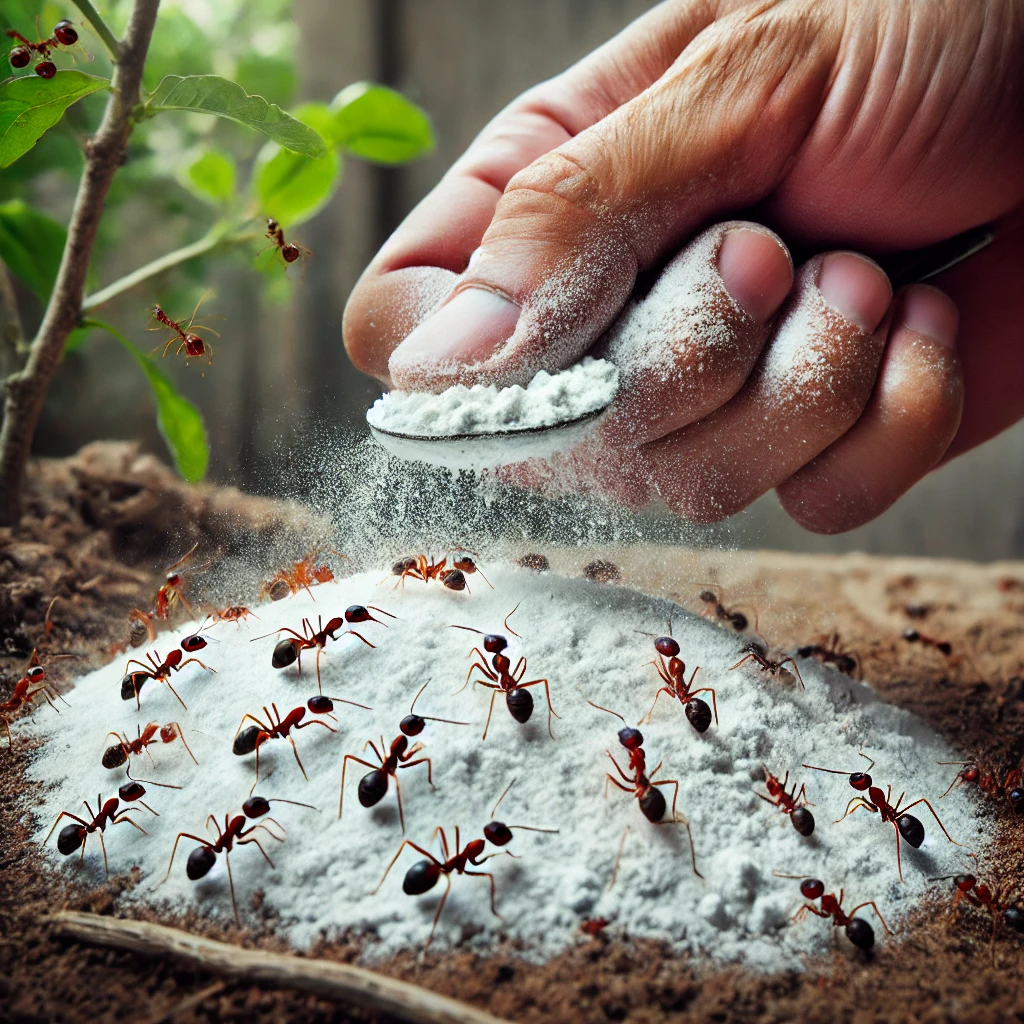 diatomaceous-earth-being-applied-to-an-area-with-ants